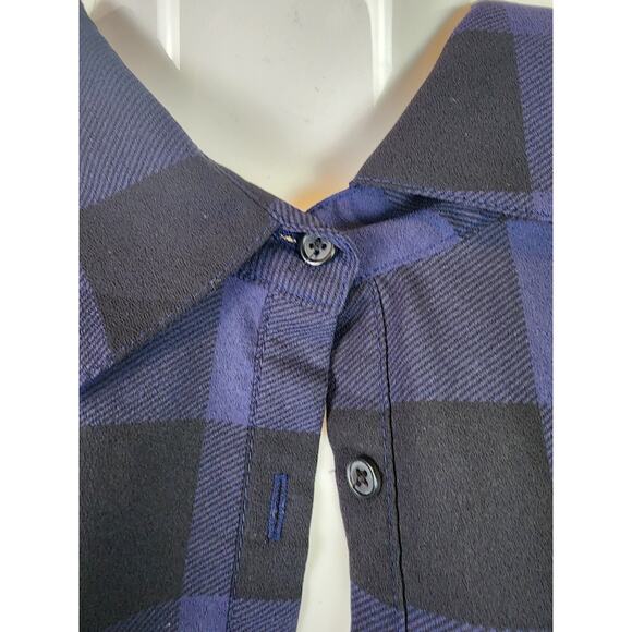 BB Dakota Keenan Navy Blue Plaid Shirt Dress Long Cuffed Button Sleeves Size 18 - Picture 5 of 13